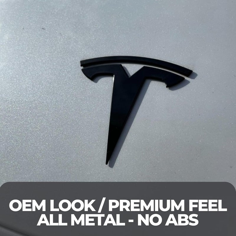EVMIZE Metal Raised T Logo Tesla Letters Emblem Decal Sticker Matte Black Front Trunk Tailgate with 3M Adhesive for Tesla Model 3 Model Y Highland Juniper (Tesla Letters & T Logo) - Image 4
